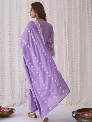 Floral Embroidered Round Neck Pure Cotton Straight Kurta with Trousers & Dupatta 4