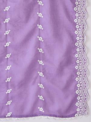 Floral Embroidered Round Neck Pure Cotton Straight Kurta with Trousers & Dupatta 7