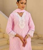 Women Embroidered Regular Thread Work Pure Cotton Kurta Set With Dupatta