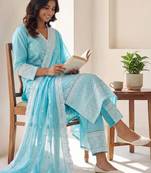 Women Ethnic Motifs Embroidered Regular Chikankari Pure Cotton Kurta with Trousers & With Dupatta