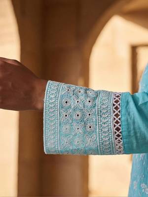 Women Ethnic Motifs Embroidered Regular Chikankari Pure Cotton Kurta with Trousers & With Dupatta 4