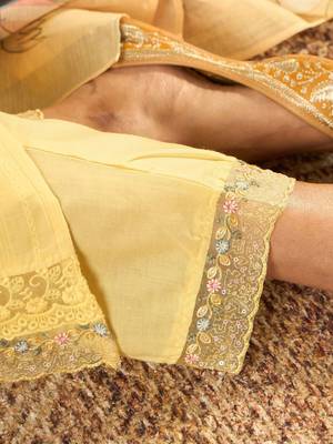 Floral Embroidered Thread Work Pure Cotton Straight Kurta With Trousers & Dupatta 7