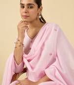 Floral Embroidered V Neck A Line  Cotton Kurta With Trousers & Dupatta