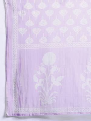Plus Size Lavender Printed Straight Kurta Trousers With Dupatta Set 4