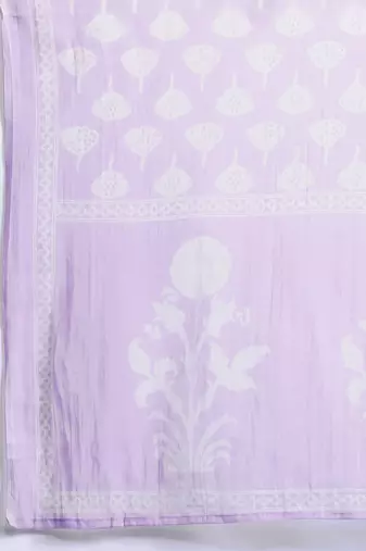 Plus Size Lavender Printed Straight Kurta Trousers With Dupatta Set