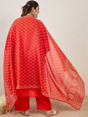 Plus Size Printed Mirror Work Pure Cotton Kurta with Trousers & With Dupatta 7