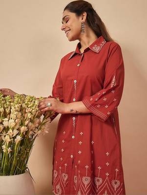 Women Ethnic Motifs Embroidered Regular Thread Work Pure Cotton Kurta with Trousers 4