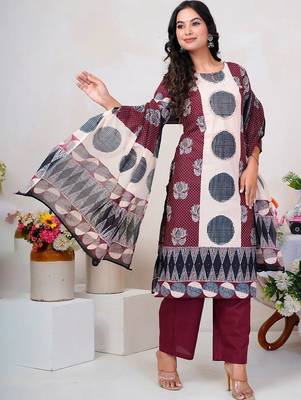 Women Floral Printed Regular Thread Work Pure Cotton Kurta with Trousers & With Dupatta 1