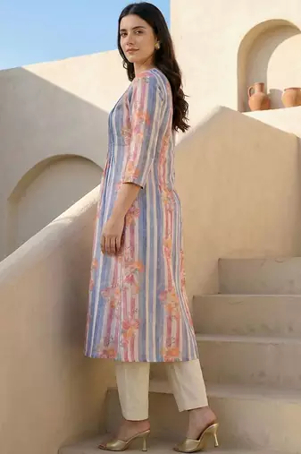 Women Printed Regular Beads and Stones Pure Cotton Kurta with Trousers