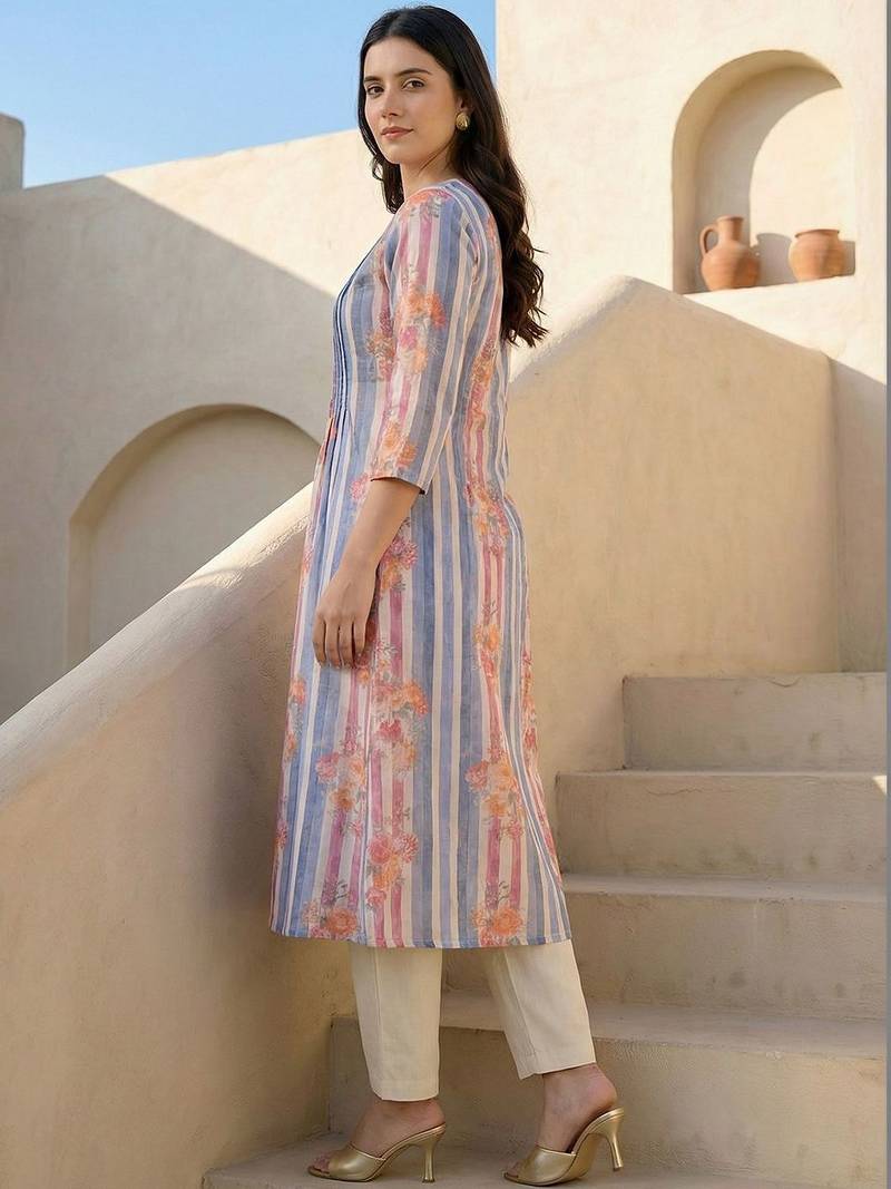 Women Printed Regular Beads and Stones Pure Cotton Kurta with Trousers
