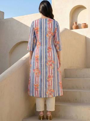 Women Printed Regular Beads and Stones Pure Cotton Kurta with Trousers 6