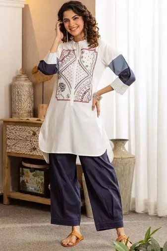 Women Printed Regular Pure Cotton Kurta with Trousers