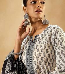 Floral Printed Mirror Work Pure Cotton Kurta with Palazzos & With Dupatta