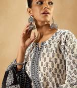 Floral Printed Mirror Work Pure Cotton Kurta with Palazzos & With Dupatta