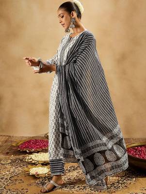 Floral Printed Mirror Work Pure Cotton Kurta with Palazzos & With Dupatta 5