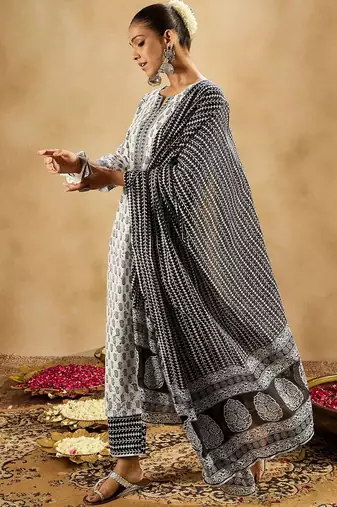 Floral Printed Mirror Work Pure Cotton Kurta with Palazzos & With Dupatta