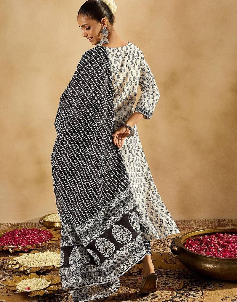 Floral Printed Mirror Work Pure Cotton Kurta with Palazzos & With Dupatta