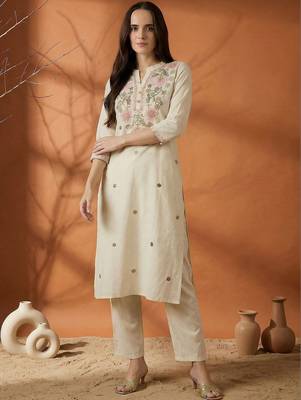 Women Floral Embroidered Regular Thread Work Pure Cotton Kurta with Trousers 2