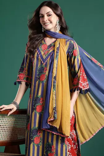 Floral Printed Regular Pure Cotton Kurta with Trousers & Dupatta