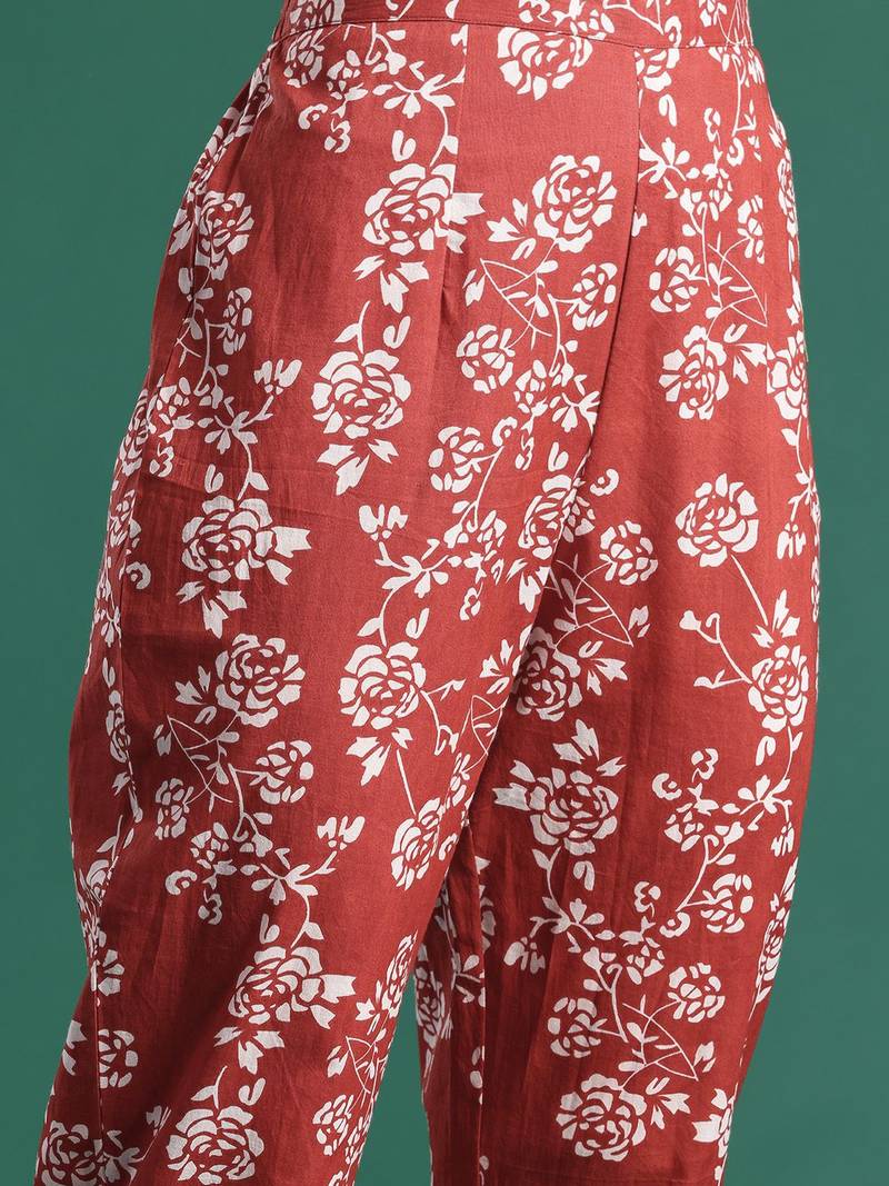 Floral Printed Regular Pure Cotton Kurta with Trousers & Dupatta