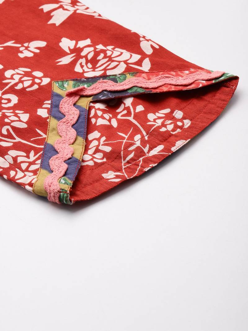 Floral Printed Regular Pure Cotton Kurta with Trousers & Dupatta