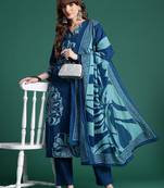 Floral Printed Pure Cotton Kurta With Trousers & Dupatta