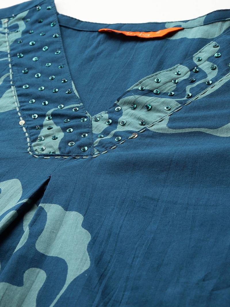 Floral Printed Pure Cotton Kurta With Trousers & Dupatta