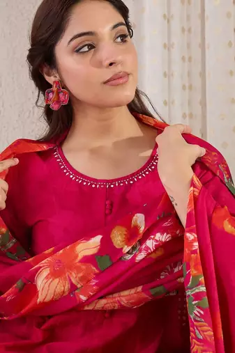 Women Floral Printed Regular Pure Cotton Kurta with Trousers & Dupatta
