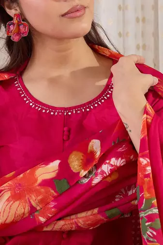 Women Floral Printed Regular Pure Cotton Kurta with Trousers & Dupatta