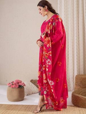 Women Floral Printed Regular Pure Cotton Kurta with Trousers & Dupatta 4