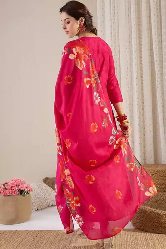 Women Floral Printed Regular Pure Cotton Kurta with Trousers & Dupatta