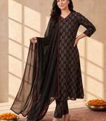 Women Ethnic Motifs Printed Regular Pure Cotton Kurta with Trousers & With Dupatta