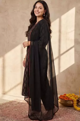 Women Ethnic Motifs Printed Regular Pure Cotton Kurta with Trousers & With Dupatta