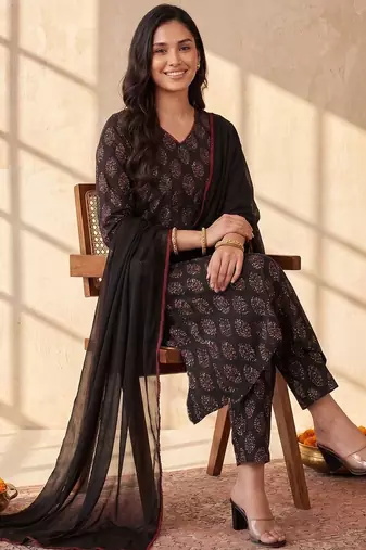 Women Ethnic Motifs Printed Regular Pure Cotton Kurta with Trousers & With Dupatta