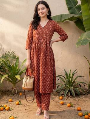 Women Ethnic Motifs Printed Empire Pure Cotton Kurta with Trousers 6