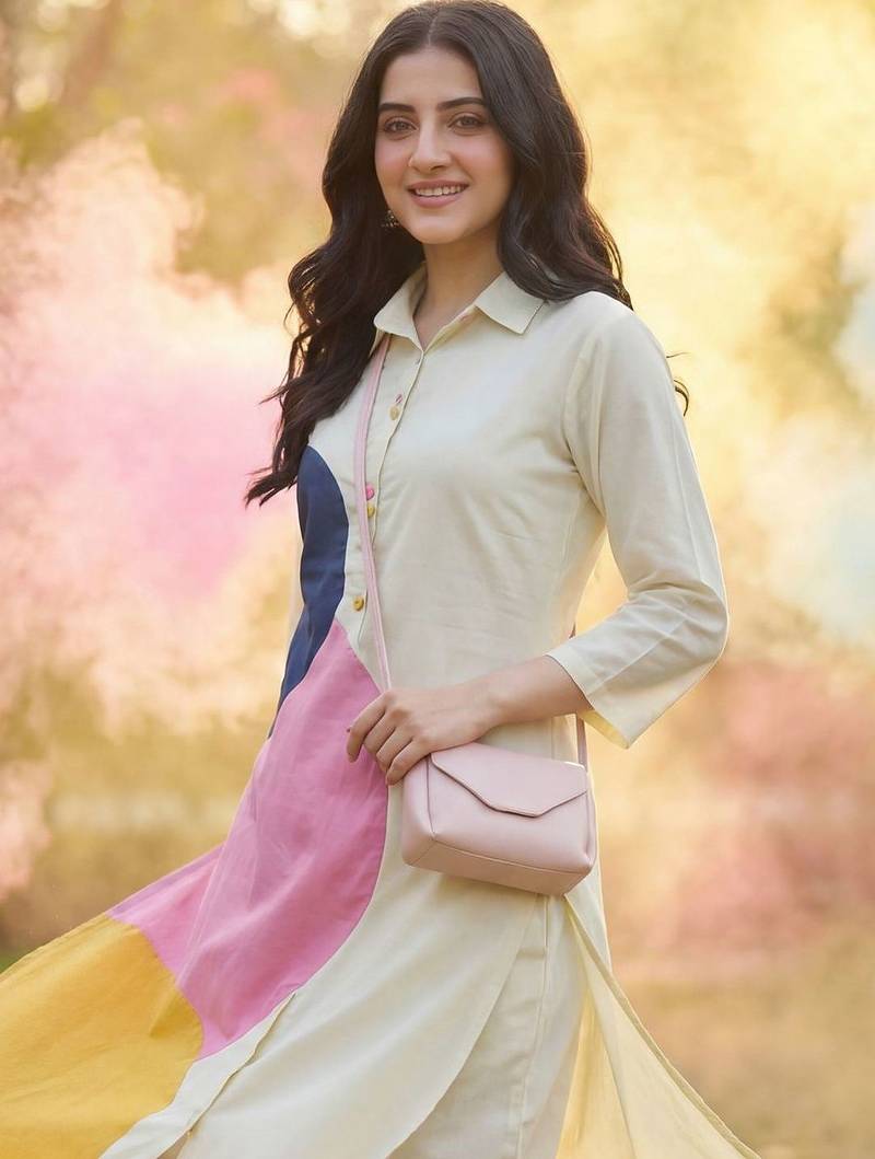 Women Colourblocked Regular Pure Cotton Kurta with Palazzos