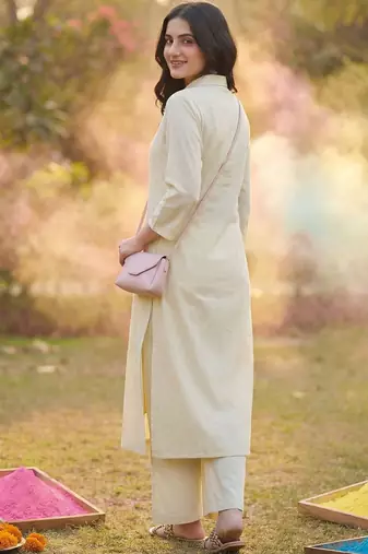 Women Colourblocked Regular Pure Cotton Kurta with Palazzos