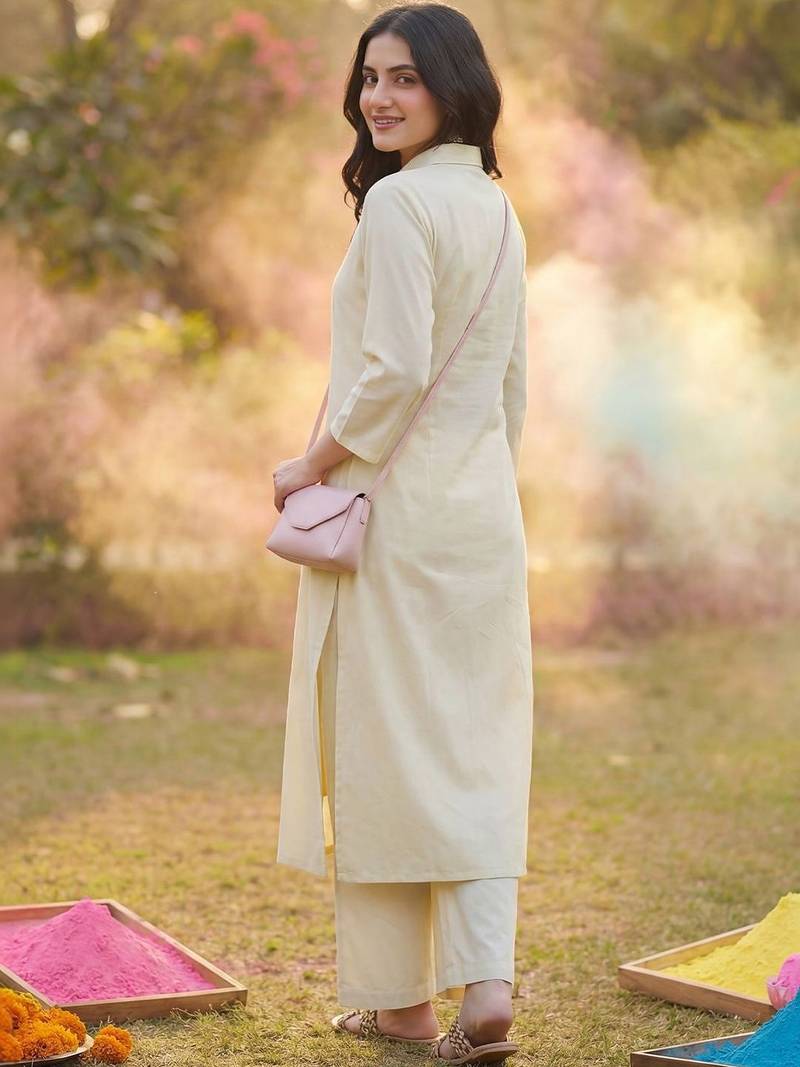 Women Colourblocked Regular Pure Cotton Kurta with Palazzos