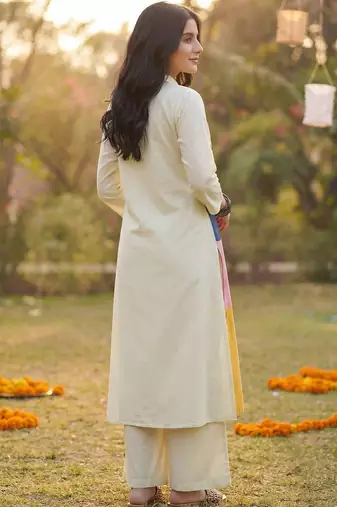 Women Colourblocked Regular Pure Cotton Kurta with Palazzos