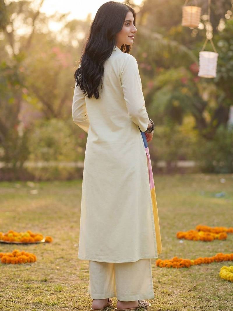 Women Colourblocked Regular Pure Cotton Kurta with Palazzos