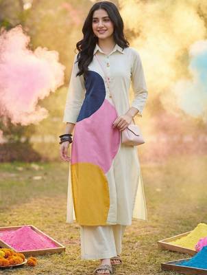 Women Colourblocked Regular Pure Cotton Kurta with Palazzos 6