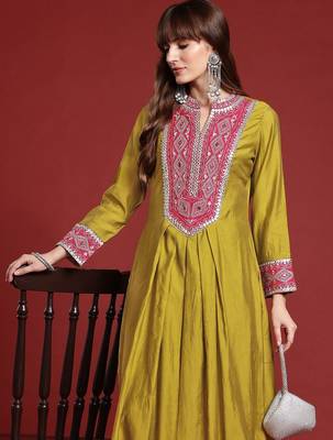 Mirror Work Embroidered Pleated Work Kurta with Trousers 1