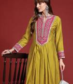 Mirror Work Embroidered Pleated Work Kurta with Trousers