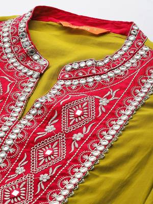 Mirror Work Embroidered Pleated Work Kurta with Trousers 2