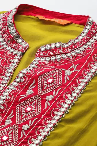 Mirror Work Embroidered Pleated Work Kurta with Trousers