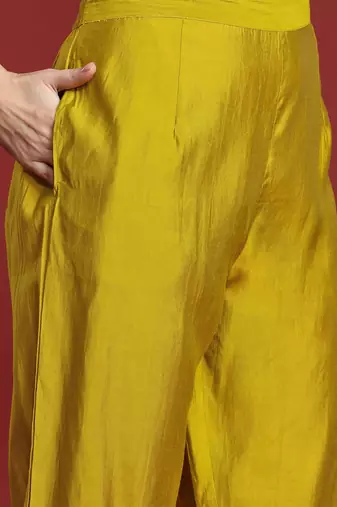 Mirror Work Embroidered Pleated Work Kurta with Trousers