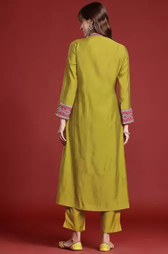 Mirror Work Embroidered Pleated Work Kurta with Trousers