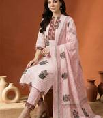Women Printed Regular Pure Cotton Kurta with Trousers & With Dupatta