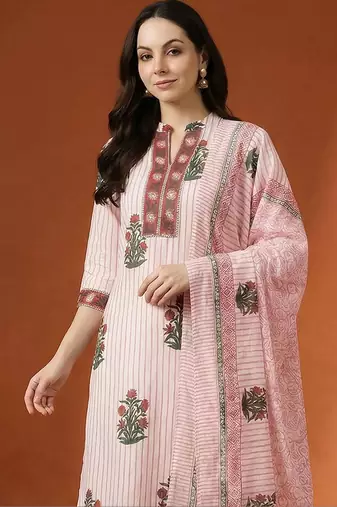 Women Printed Regular Pure Cotton Kurta with Trousers & With Dupatta