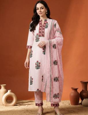 Women Printed Regular Pure Cotton Kurta with Trousers & With Dupatta 3